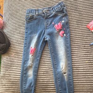 SHEIN Kids Blue Jeans with Pink Butterfly Accents